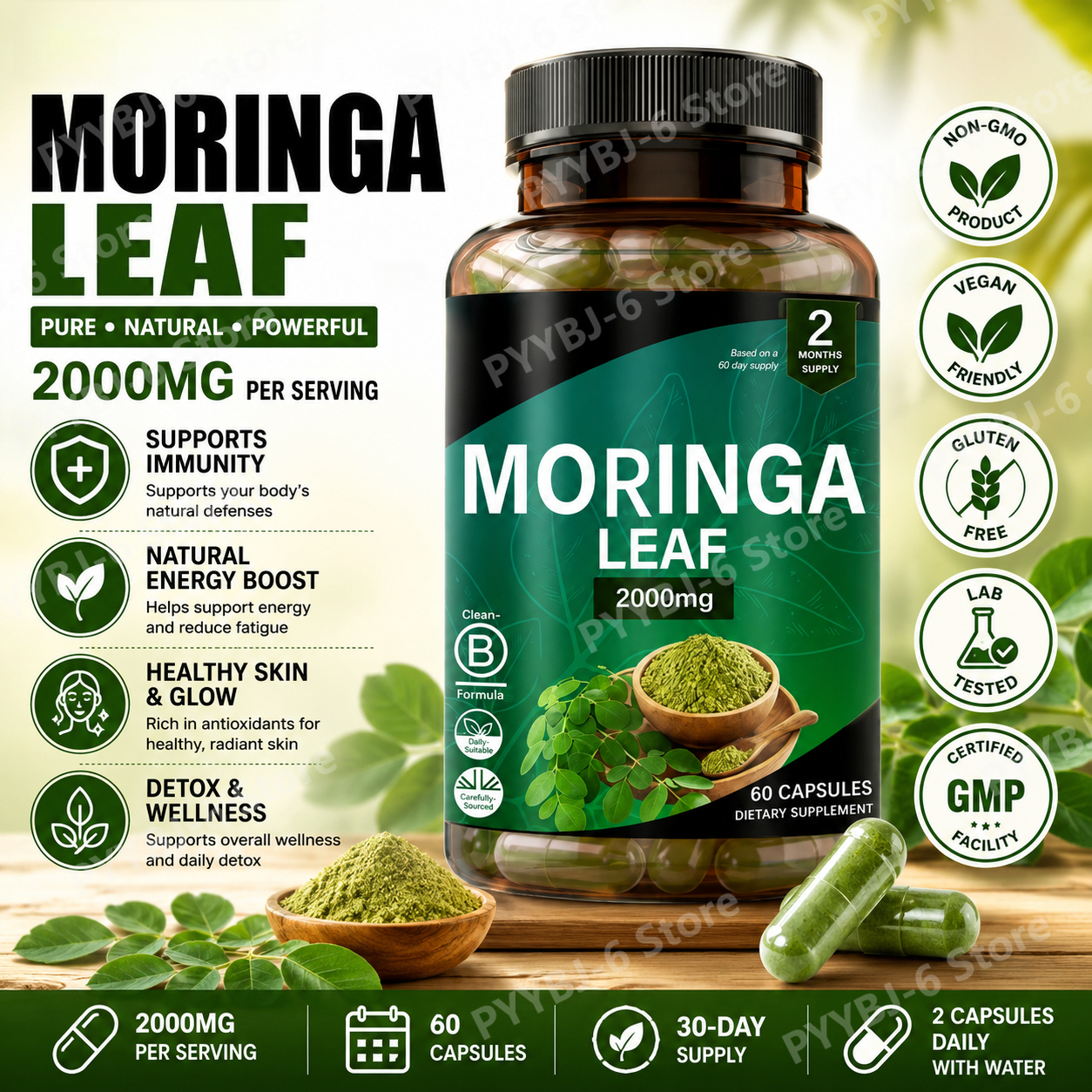 Moringa Capsules Natural Dieta - Wellness Health Nutrition reseña y precio
