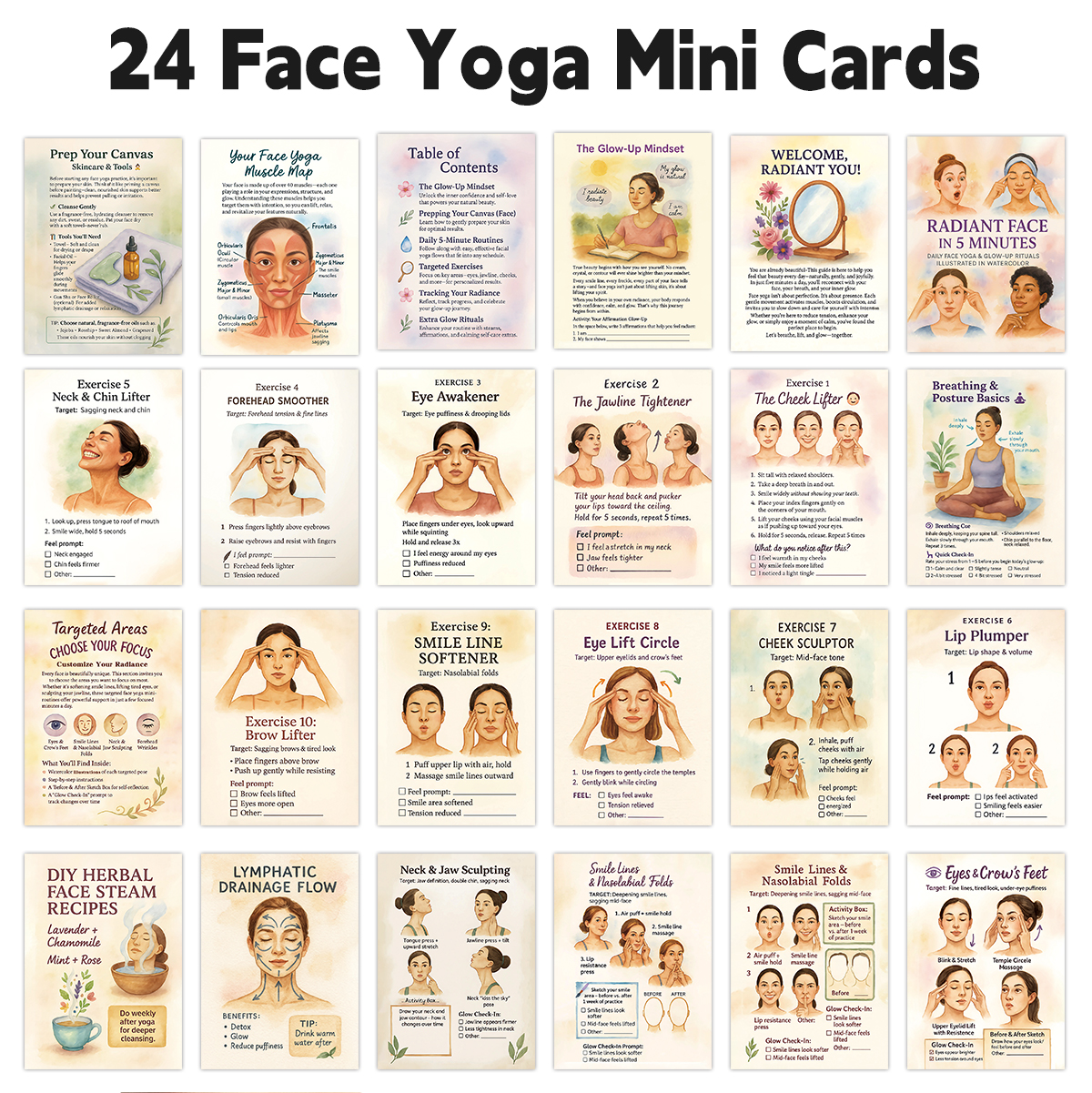 24pcs Radiant Face Yoga Cards, - Health Wellness Yoga reseña y precio